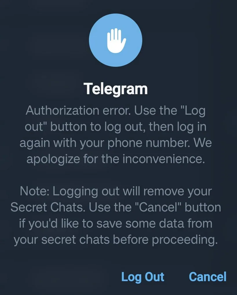 Telegram提示Authorization Error错误